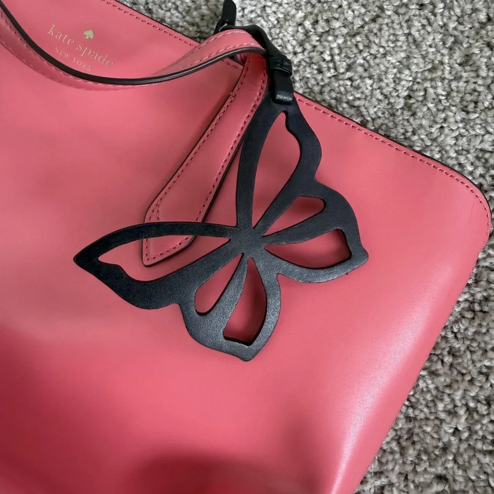 Kate Spade Tote Bag Womens Large Pink Leather Zip Butterfly Shoulder Purse